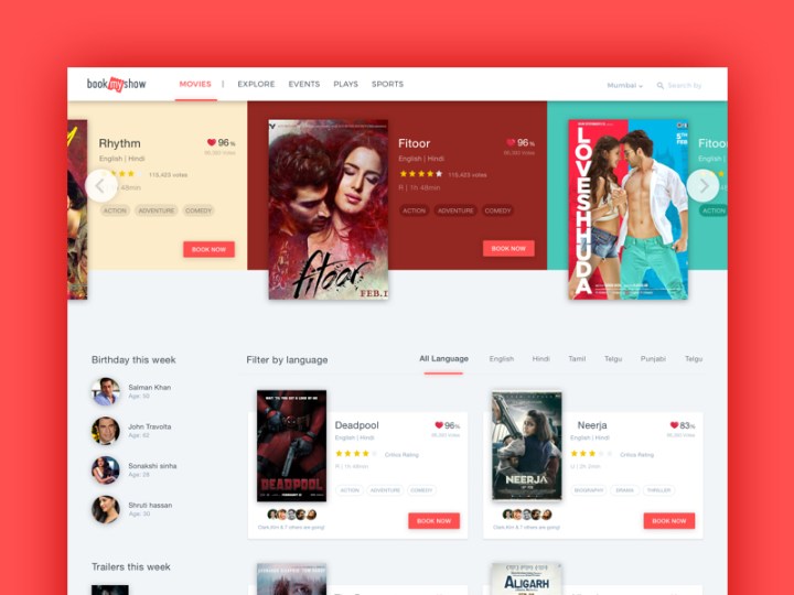 Movie Section UI for BookMyShow